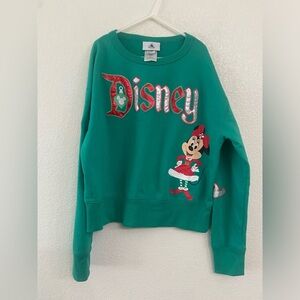 Disneyland Minnie Mouse Green Holiday Ornaments Pullover Top Sz Large Kids